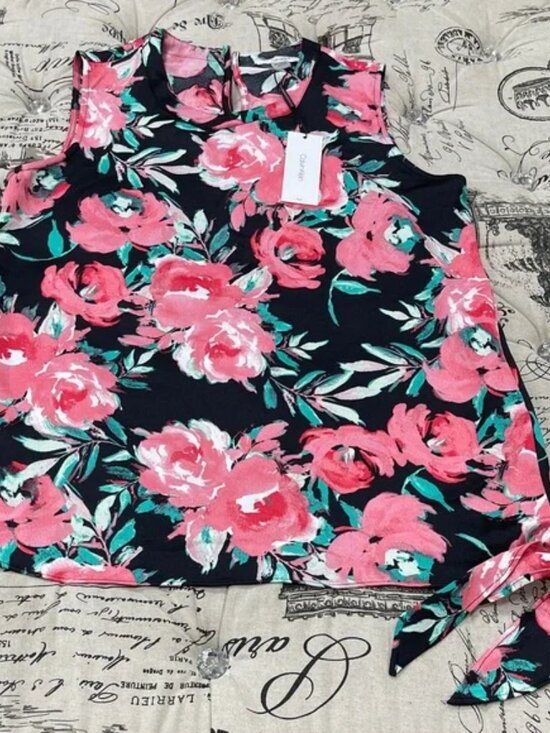 Calvin Klein Floral Side Tie Sleeveless Top - Picture 2 of 13